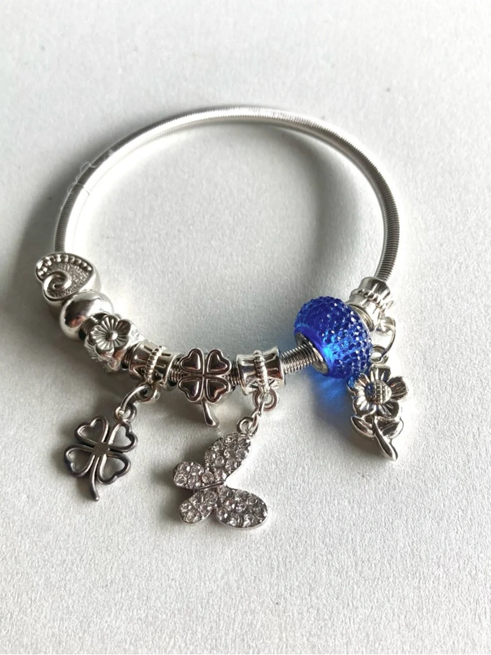 Silver tone Charm Bracelet ring earring Butterfly bundle